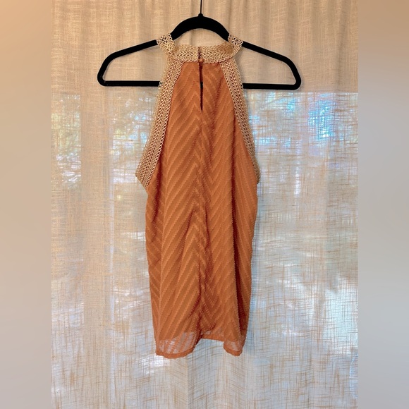 Lace Halter Peach Tank Top Blouse with Keyhole Closing on back. - Picture 4 of 8